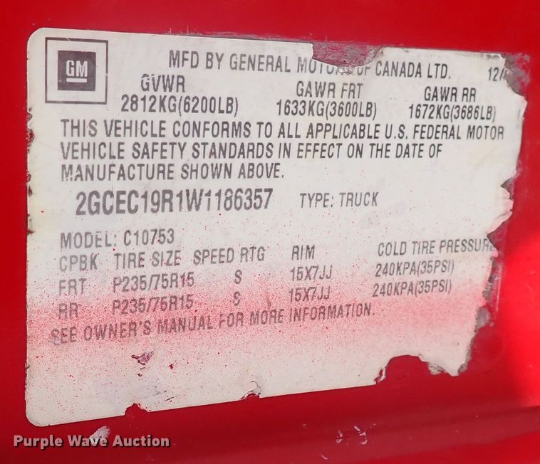 image for item DN2146 1998 Chevrolet C1500  Ext. Cab pickup truck