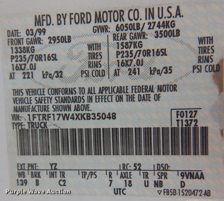 image for item IJ9484 1999 Ford F150  pickup truck