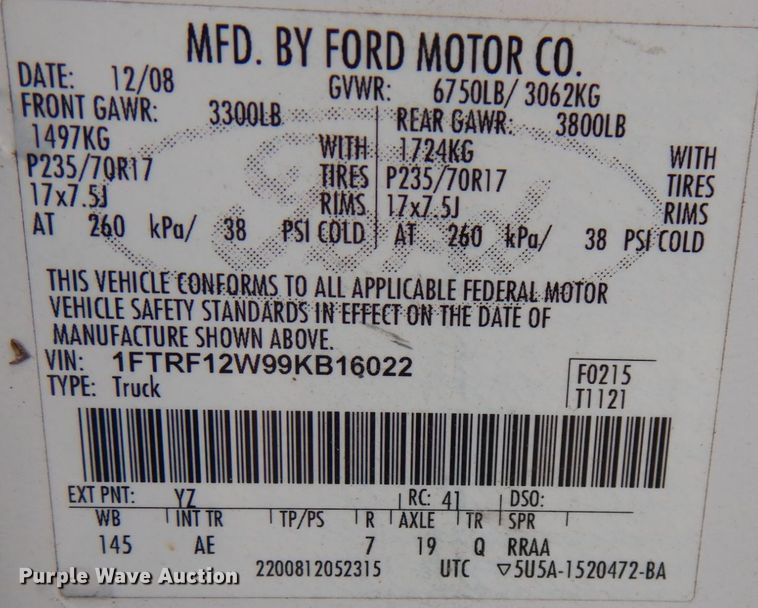 image for item JQ9224 2009 Ford F150  pickup truck