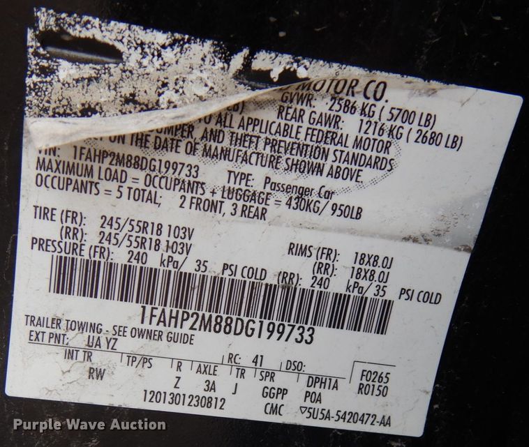 image for item JQ9225 2013 Ford Taurus Police Interceptor