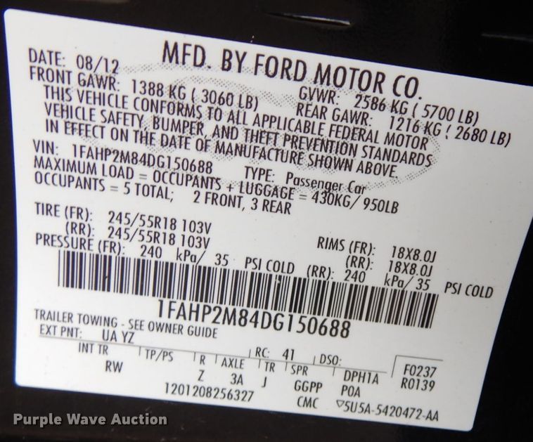 image for item JQ9226 2013 Ford Taurus Police Interceptor