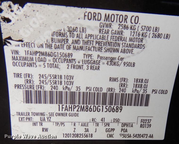 image for item JQ9227 2013 Ford Taurus Police Interceptor