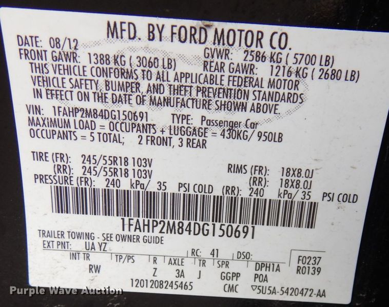 image for item JQ9228 2013 Ford Taurus Police Interceptor