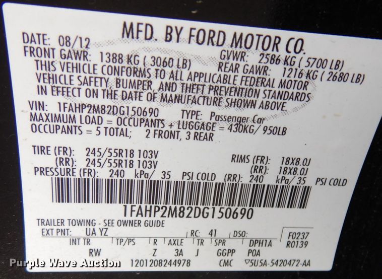 image for item JQ9230 2013 Ford Taurus Police Interceptor