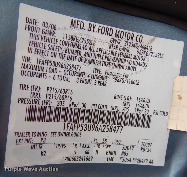 image for item JQ9234 2006 Ford Taurus