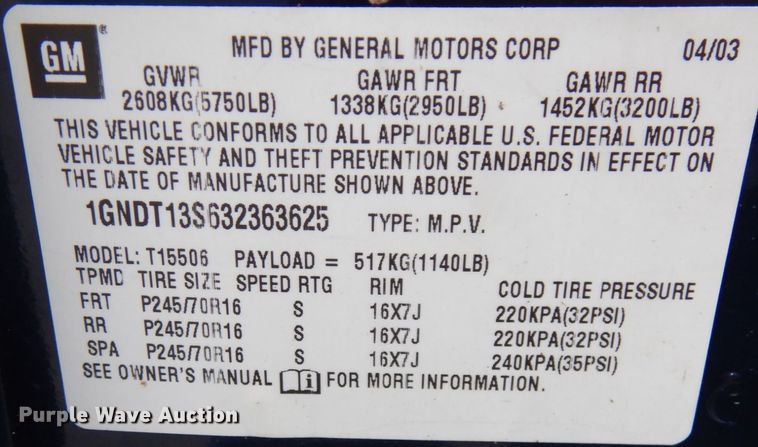 image for item JQ9235 2003 Chevrolet Trail Blazer  SUV