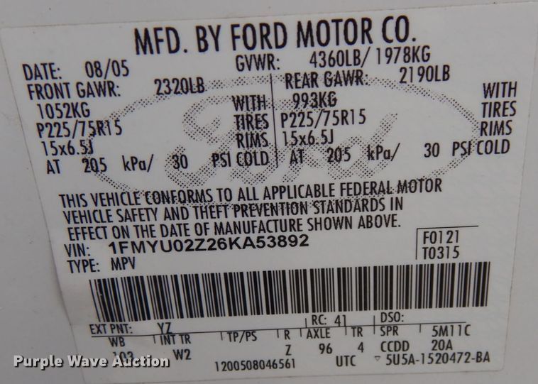 image for item JQ9237 2006 Ford Escape  SUV