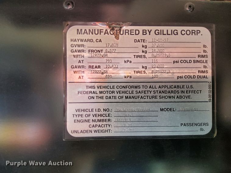 image for item JZ9904 1997 Gillig C21A096N4  transit bus