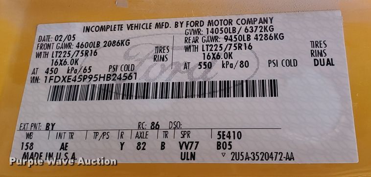 image for item KC9576 2005 Ford E450 Bluebird  school bus