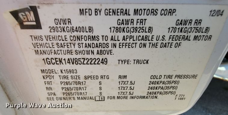 image for item KD9577 2005 Chevrolet Silverado 1500  pickup truck