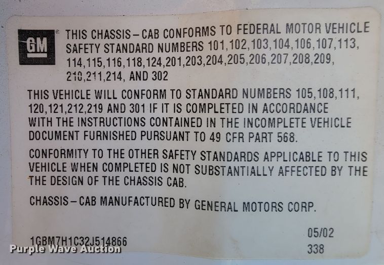 image for item KD9581 2002 Chevrolet C7500  forestry bucket truck