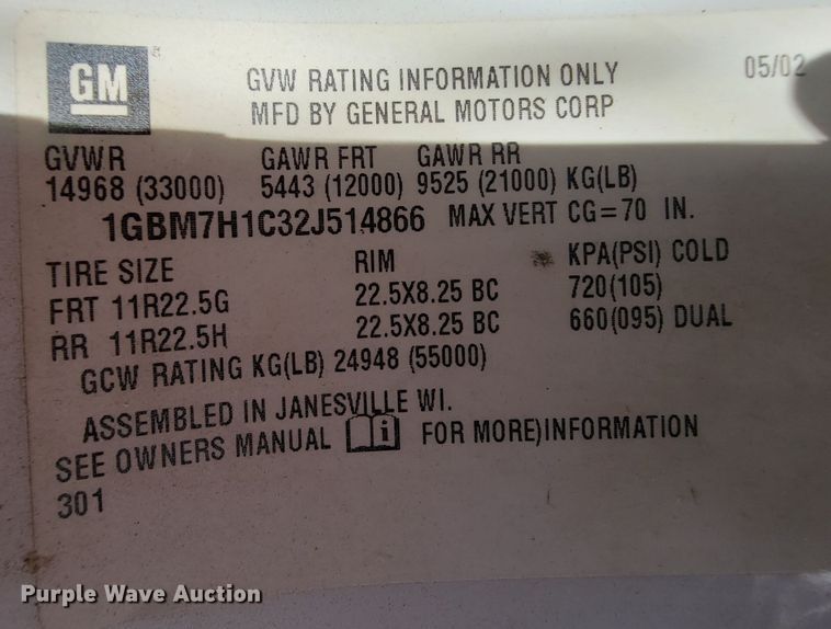 image for item KD9581 2002 Chevrolet C7500  forestry bucket truck