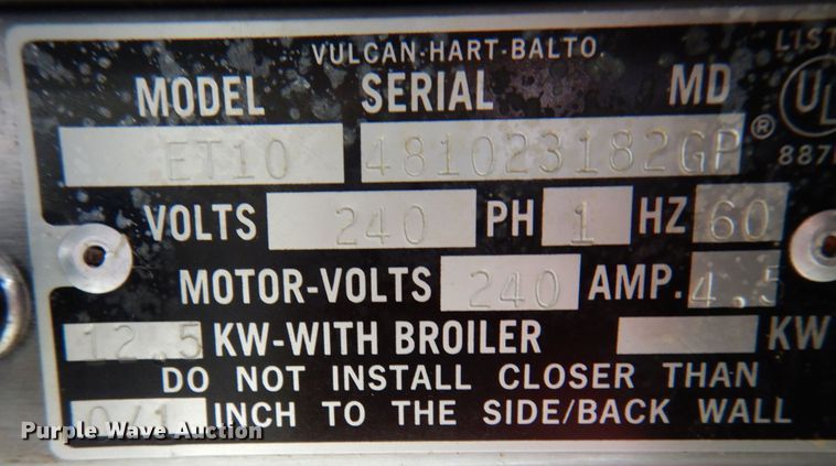 image for item KI9496 Vulcan ET10  oven