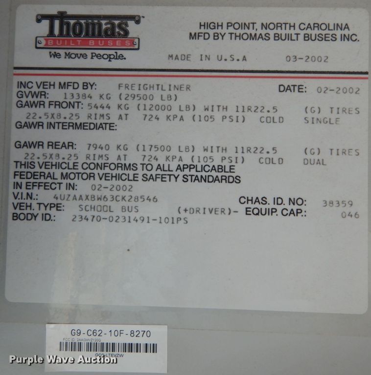 image for item KI9531 2003 Freightliner FS65 Thomas Built  school bus