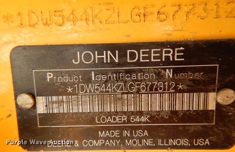 image for item KI9535 2016 John Deere 544K  wheel loader