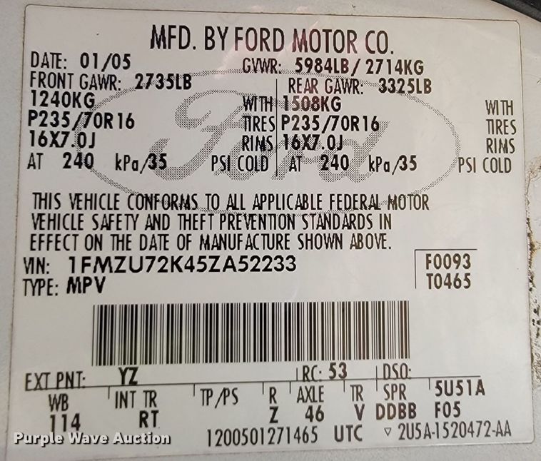 image for item KQ9219 2005 Ford Explorer  SUV