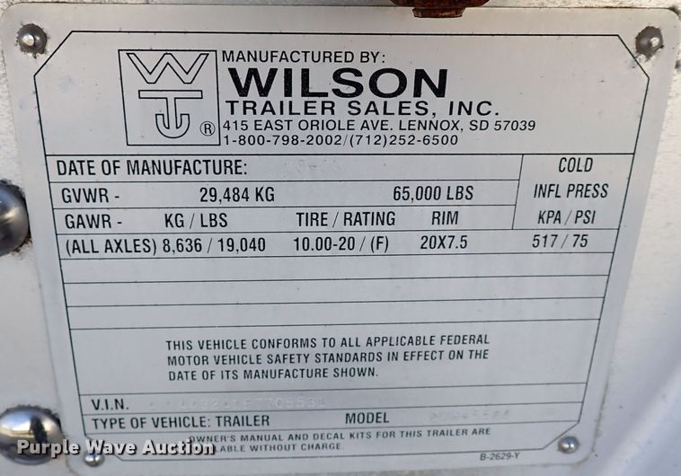 image for item IN9695 2014 Wilson  grain trailer