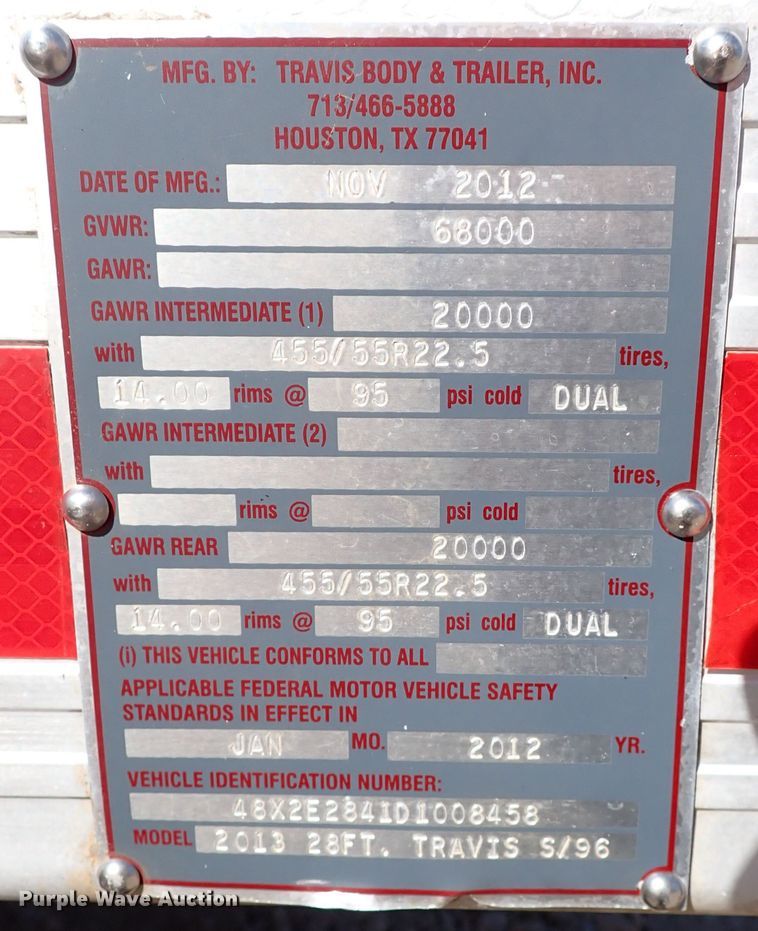 image for item IN9696 2013 Travis S96  end dump trailer