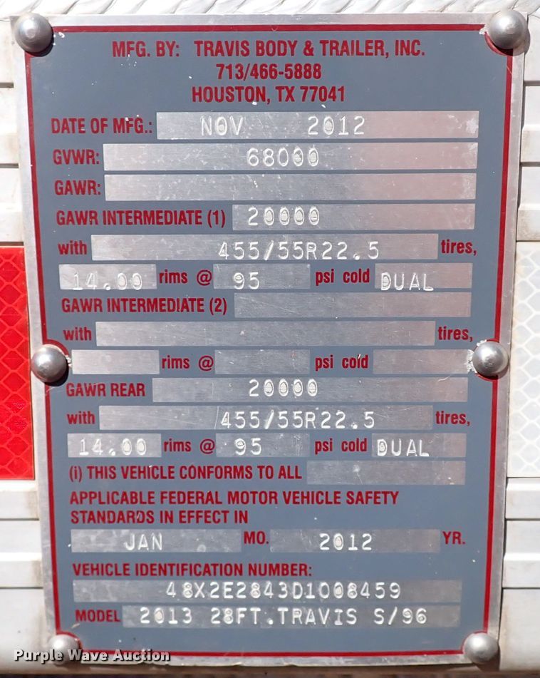 image for item IN9697 2013 Travis S96  end dump trailer