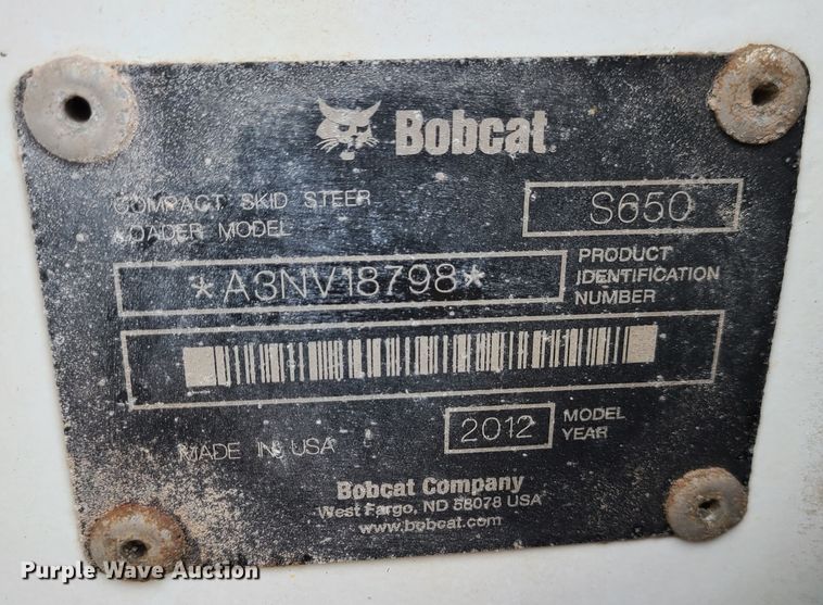 image for item JG9347 2012 Bobcat S650  skid steer loader