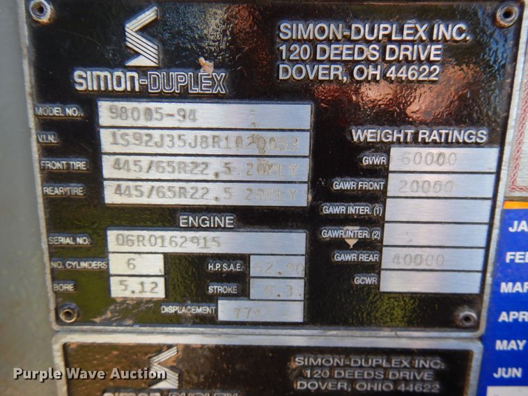 image for item JQ9248 1994 Simon-Duplex 98005-94  bucket truck