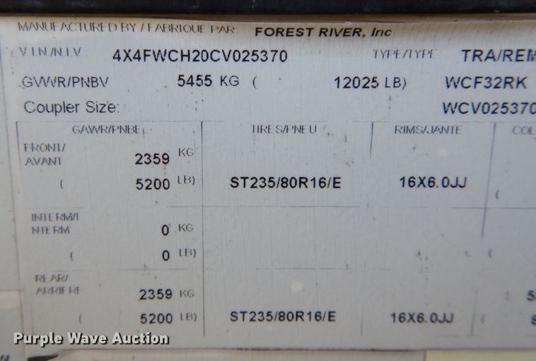 image for item JQ9274 2012 Forest River Wildcat Sterling  camper
