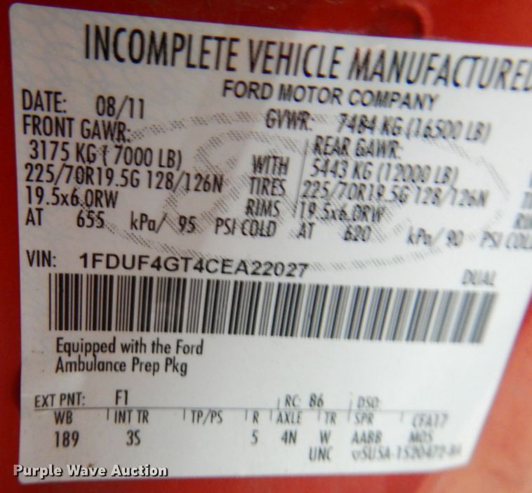 image for item JQ9334 2012 Ford F450 Super Duty  truck cab and chassis