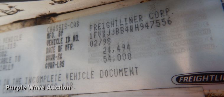 image for item JQ9337 1998 Freightliner FL80  crane truck