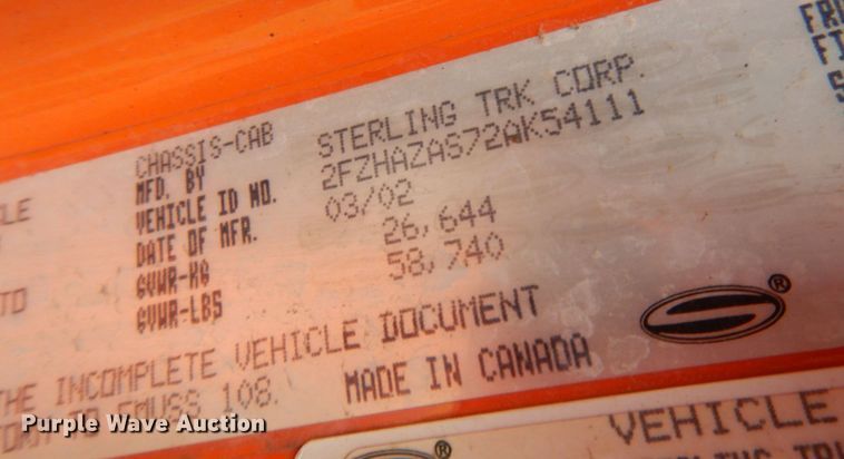 image for item KK9037 2002 Sterling LT9500  dump truck