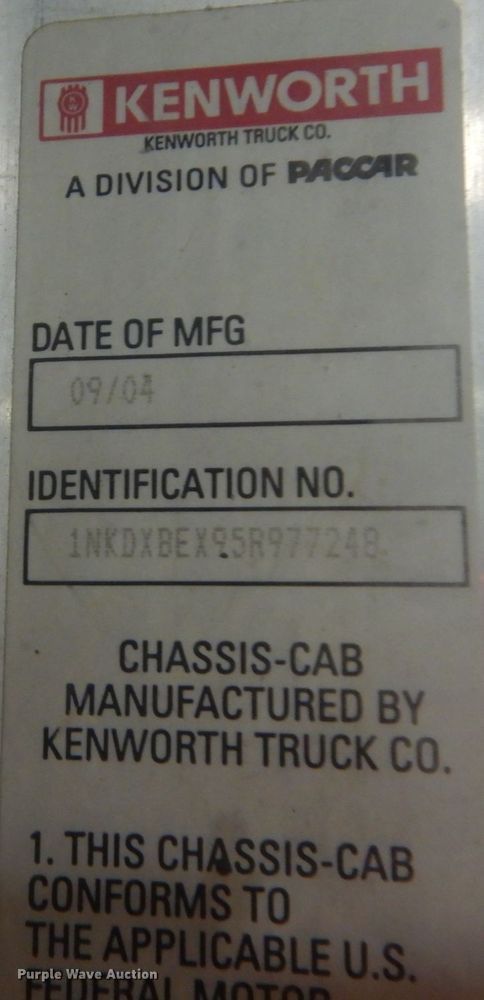 image for item KO9717 2005 Kenworth T800B  truck cab and chassis