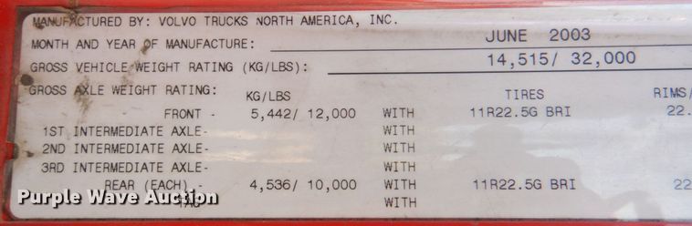 image for item IR9157 2004 Volvo VNM  truck cab and chassis