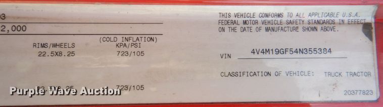 image for item IR9157 2004 Volvo VNM  truck cab and chassis