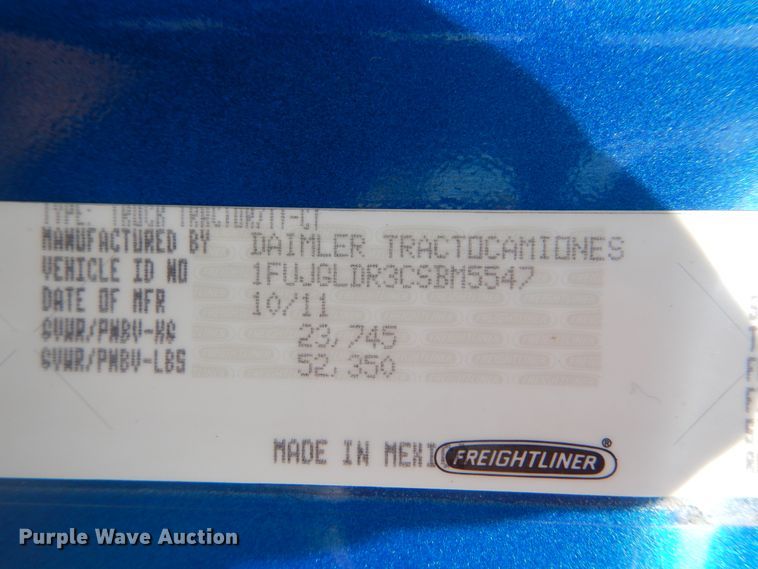 image for item JI9469 2012 Freightliner Cascadia 125  semi truck