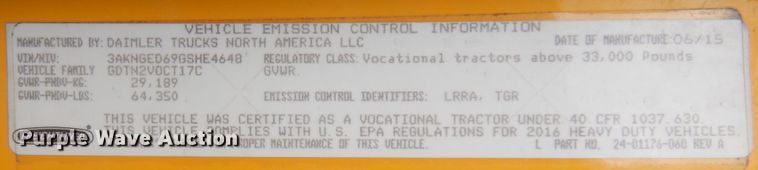 image for item JZ9840 2016 Freightliner Cascadia 125  semi truck