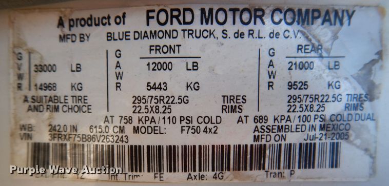 image for item KA9397 2006 Ford F750  utility / service truck