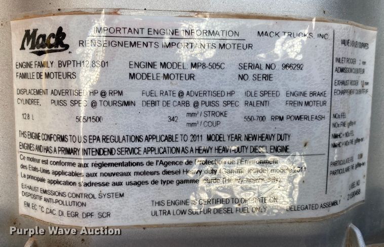 image for item KK9423 2012 Mack CHU613  semi truck