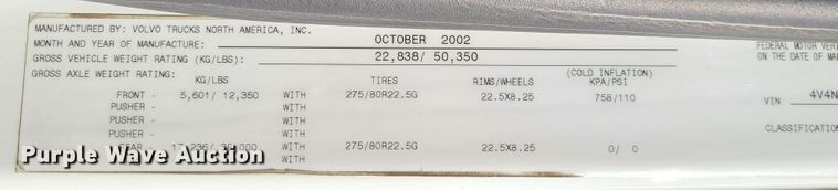 image for item L1251 2003 Volvo VNL  semi truck