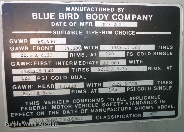 image for item DJ7509 2001 Blue Bird  coach bus