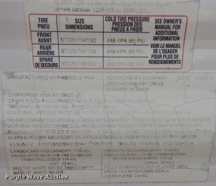 image for item DL6322 2014 Aspen Trail 2810BH  camper