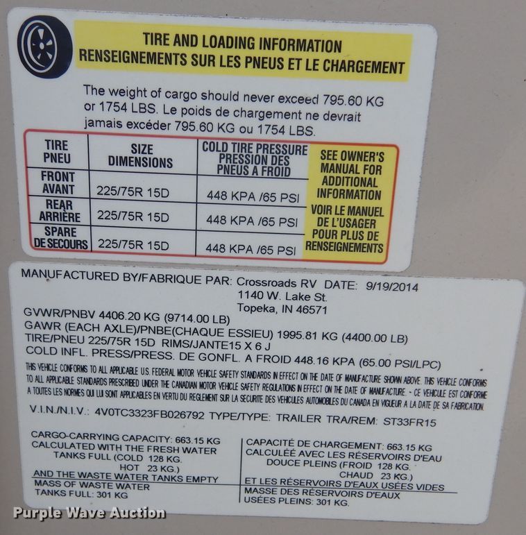 image for item DL6323 2015 CrossRoads Sunset Trail  camper