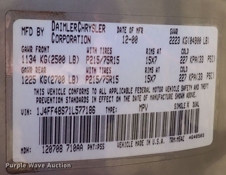 image for item DN2119 2001 Jeep Cherokee Sport  SUV