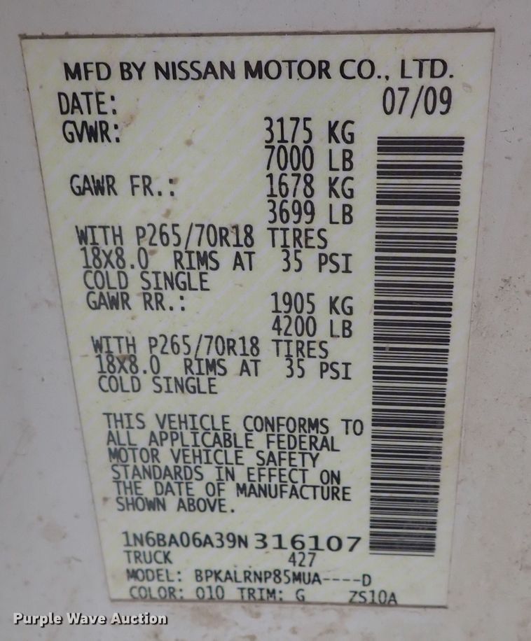 image for item DN2133 2009 Nissan Titan  King Cab pickup truck