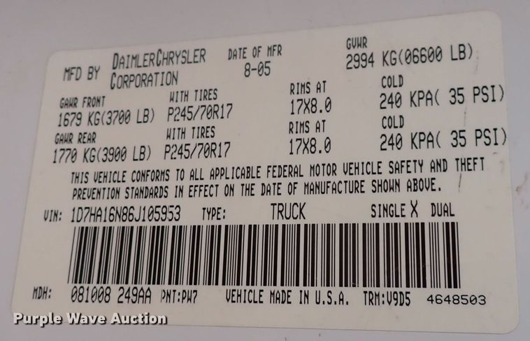 image for item DN2136 2006 Dodge Ram 1500  pickup truck