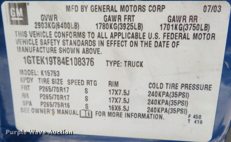 image for item DN5995 2004 GMC Sierra 1500  Ext. Cab pickup truck