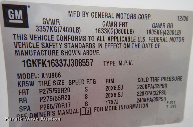 image for item EV9344 2007 GMC Yukon XL  SUV