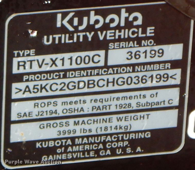 image for item HP9677 2017 Kubota RTV-X1100C  utility vehicle