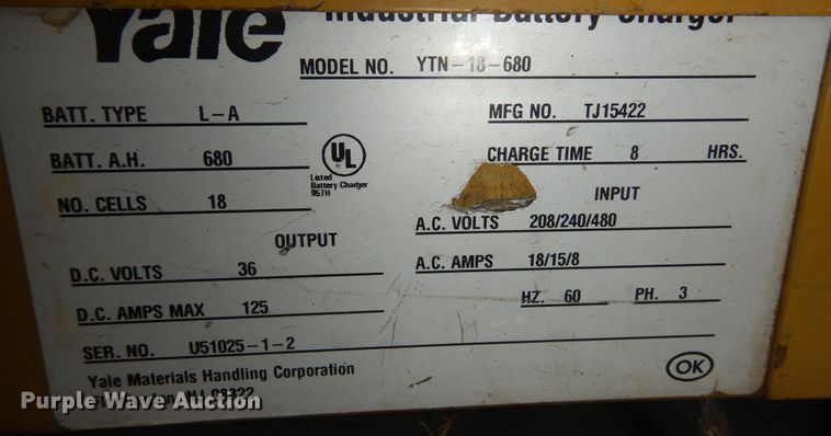 image for item IK9516 Yale forklift battery charger