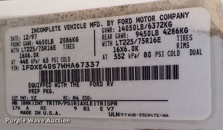 image for item IN9675 1998 Ford E450 Econoline  party bus