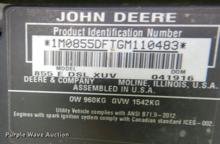 image for item JG9021 2016 John Deere Gator 855D S4  utility vehicle