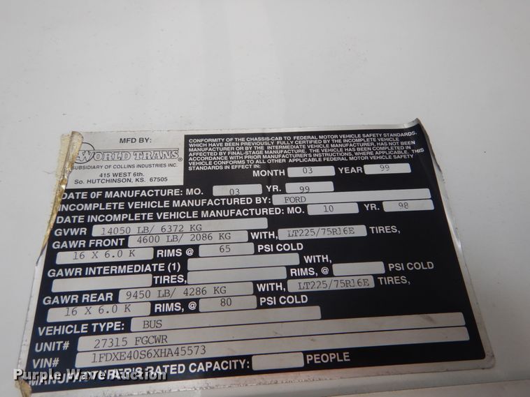 image for item JI9462 1999 Ford E450 Econoline  shuttle bus